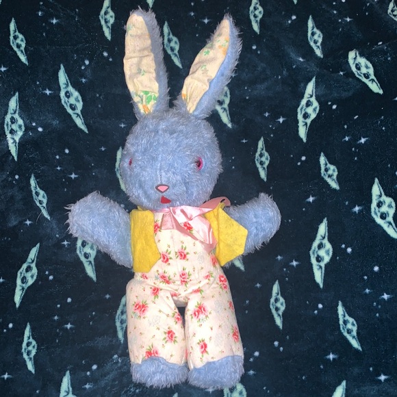 RARE Vintage blue Toy Bunny Easter Rabbit Plush Stuffed Animal